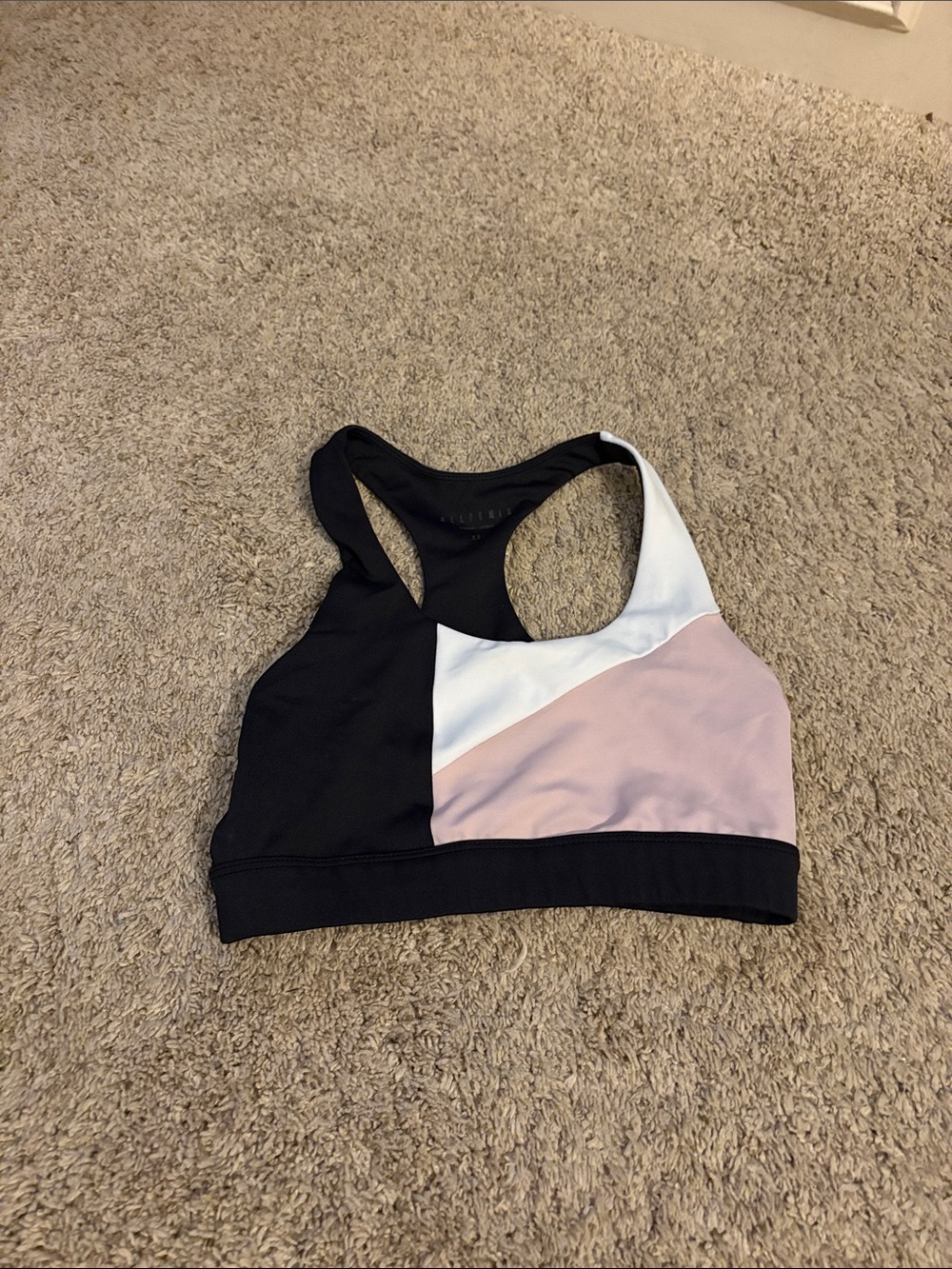 Allfenix size XS Colorblock Racerback Sports Bra - Black, White & Blush